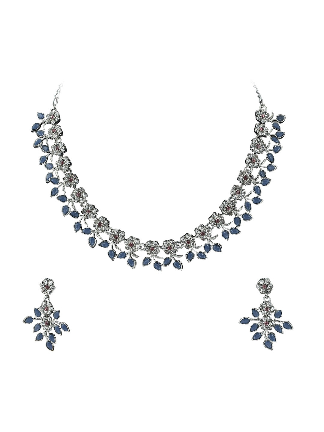 Women Click Artificial Stones Studded Floral Design Jewellery Set