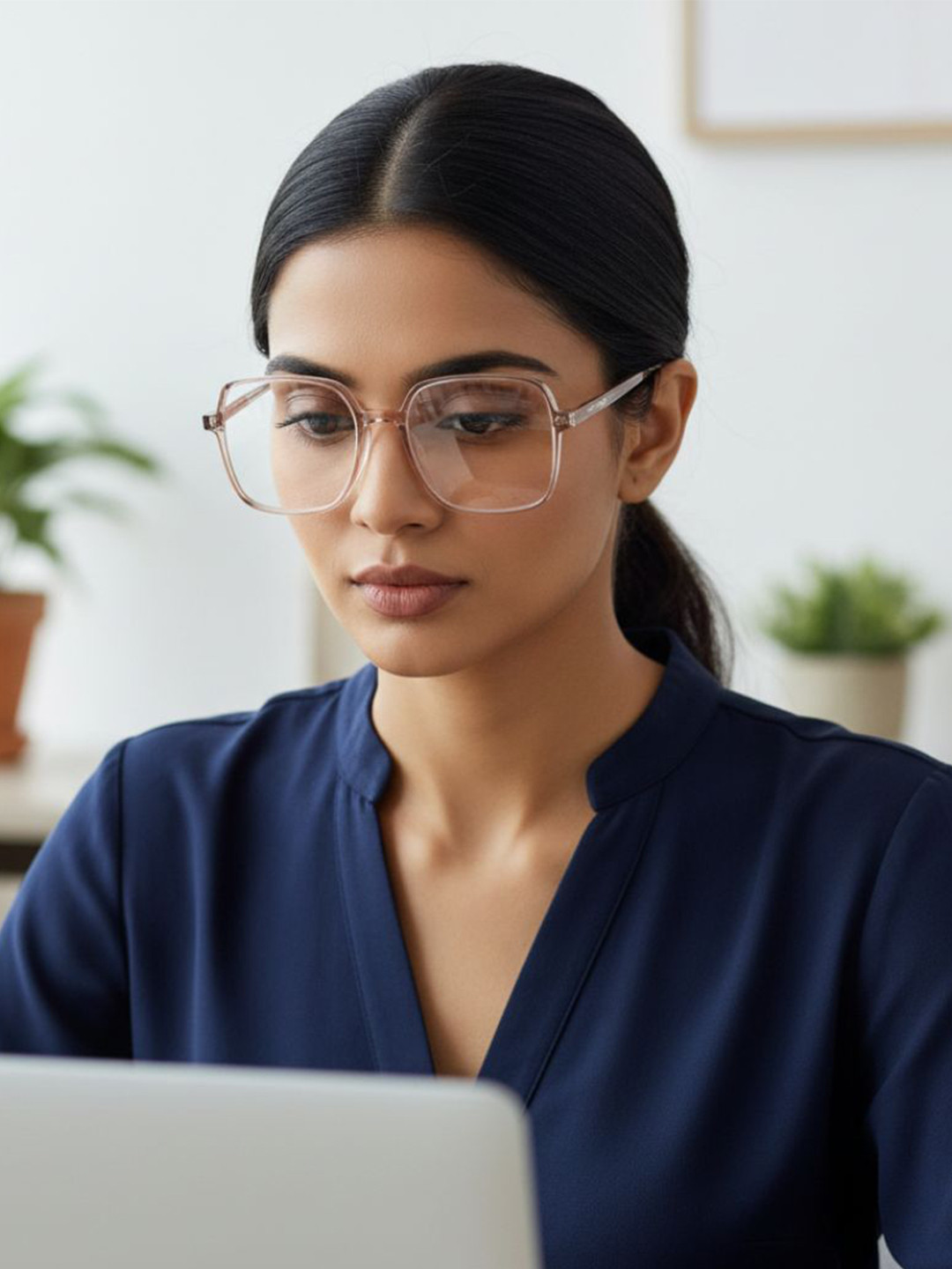 First Lens Unisex Full Rim Square Frames Snowy Blue Light Computer Glasses B008