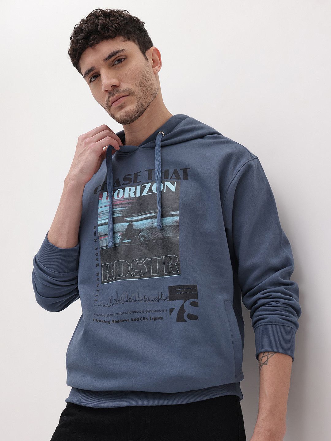 The Roadster Life Co. Printed Relaxed Hooded Sweatshirt