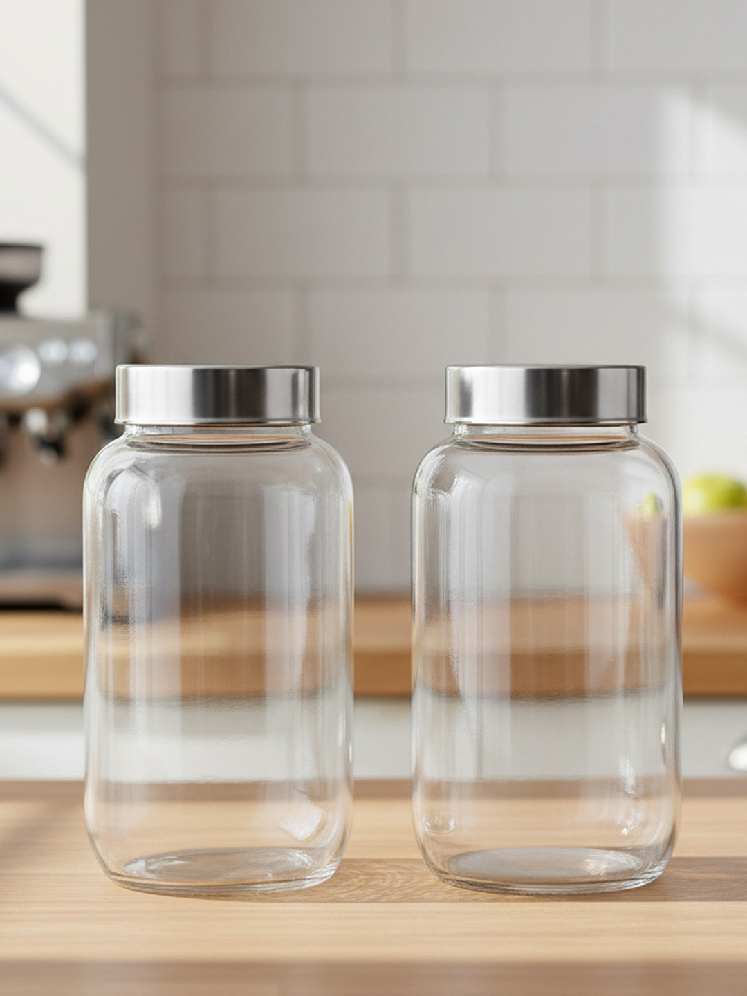 CROCO JAR Transparent 2 Pieces Square Storage Glass Jars & Containers 1.8L