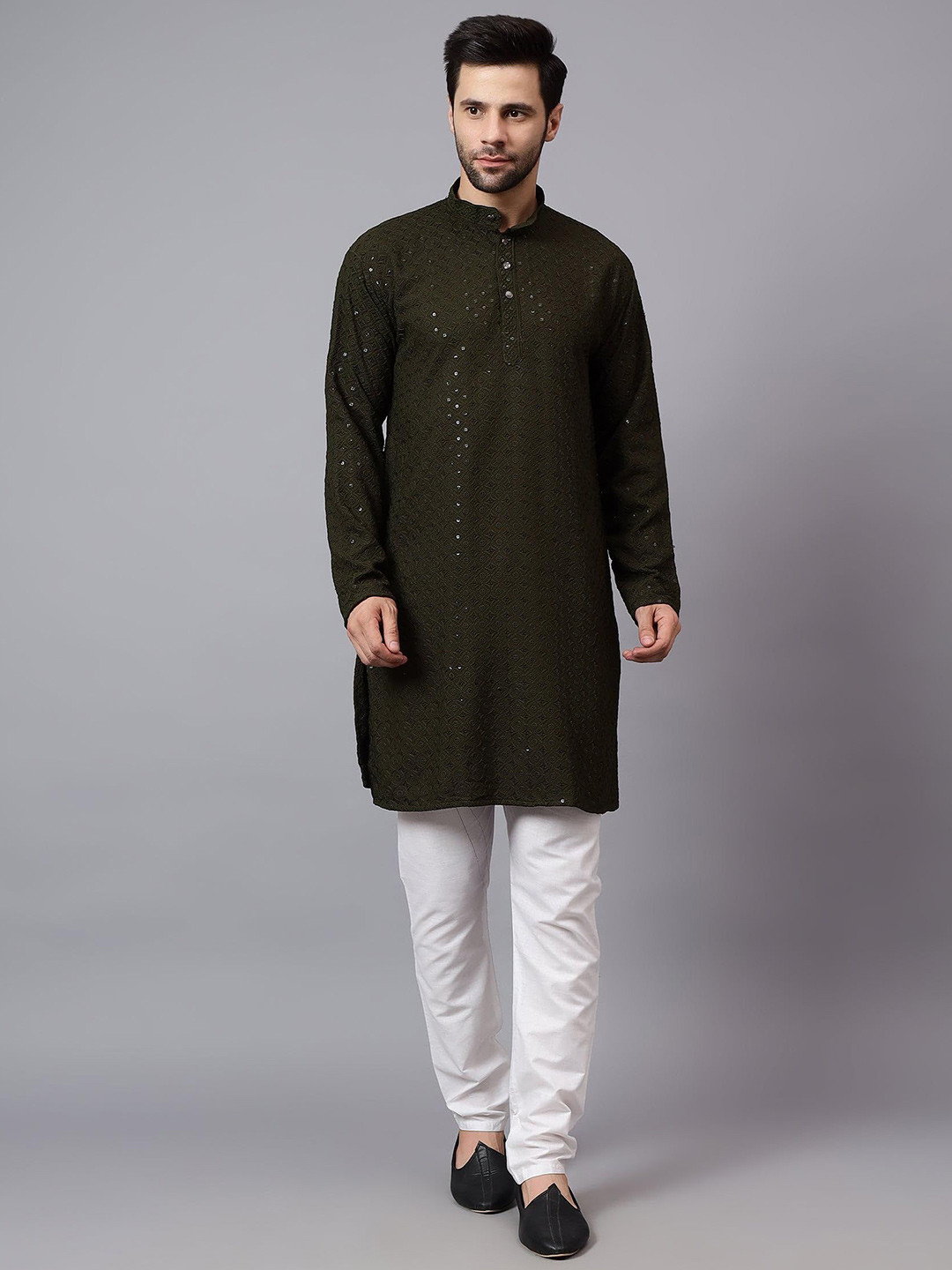 granthy Men Embroidered Mirror Work Kurta
