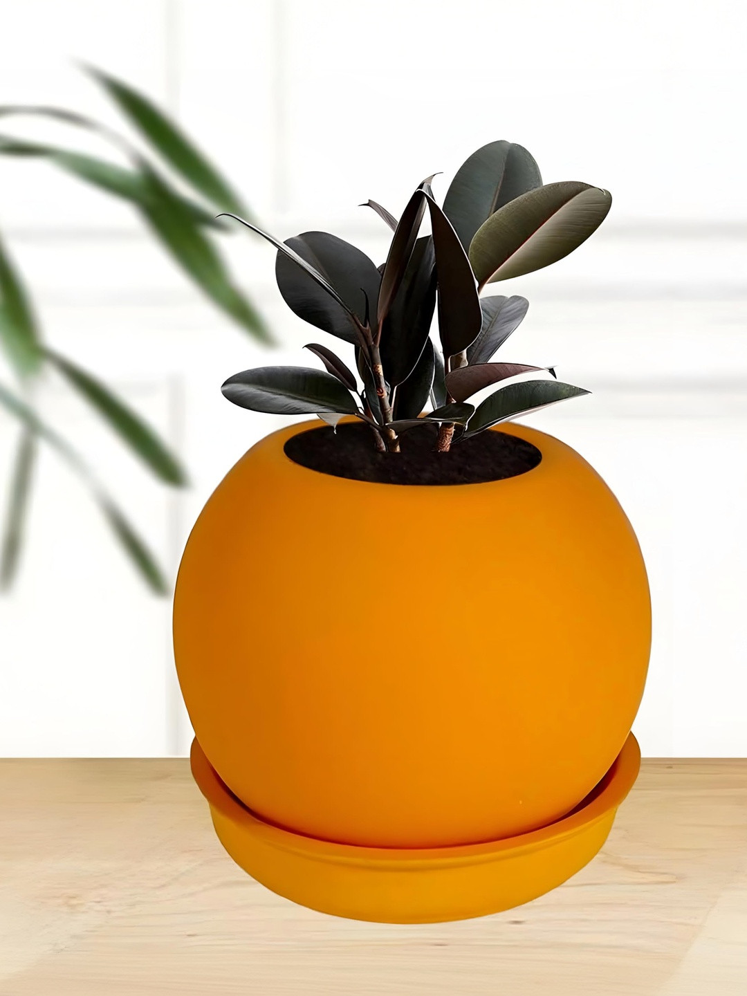 LASAKI Peblo Orange-Colored Ceramic Planter With Plate
