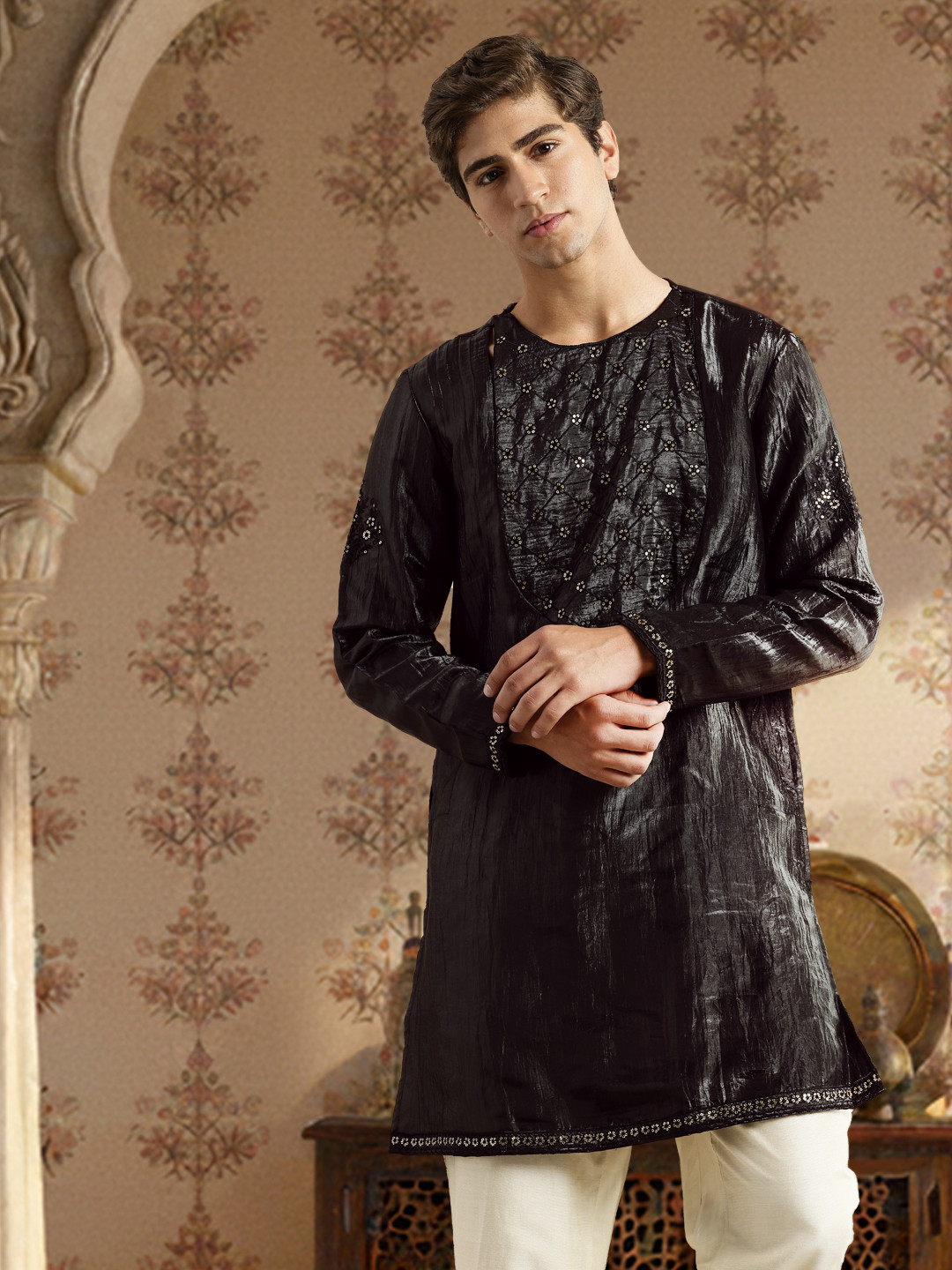 House of Pataudi Embellished Sequinned Jashn Straight Kurta
