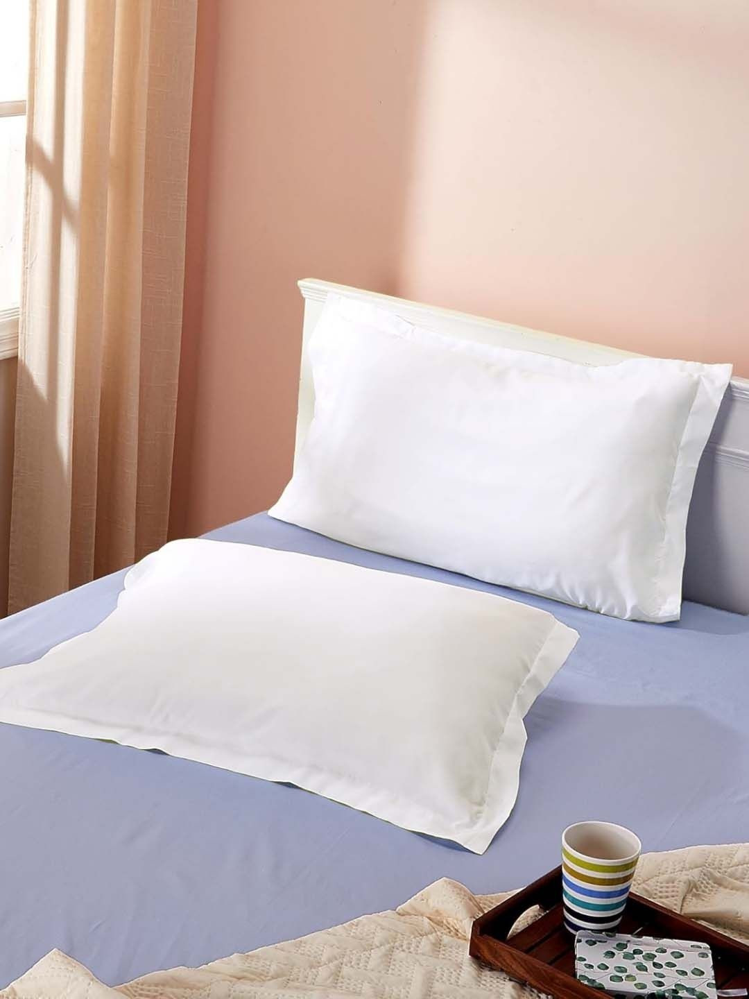 Sleeping Owls Cream-Coloured 2 Pieces Solid Pure Cotton Rectangle Pillow Covers