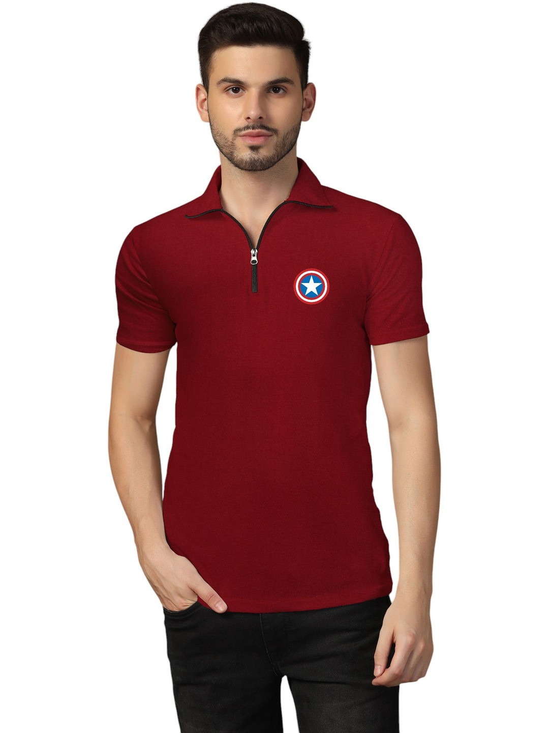 Blisstone Men Captain America Polo Collar T-shirt
