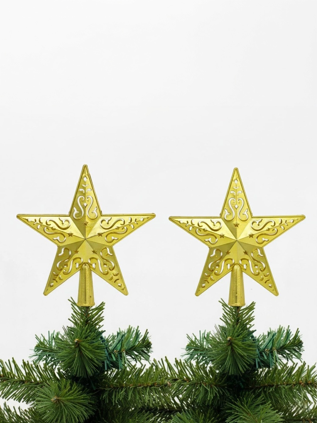 Ascension Yellow 2 Pieces Textured Topper Star Christmas Tree Decors