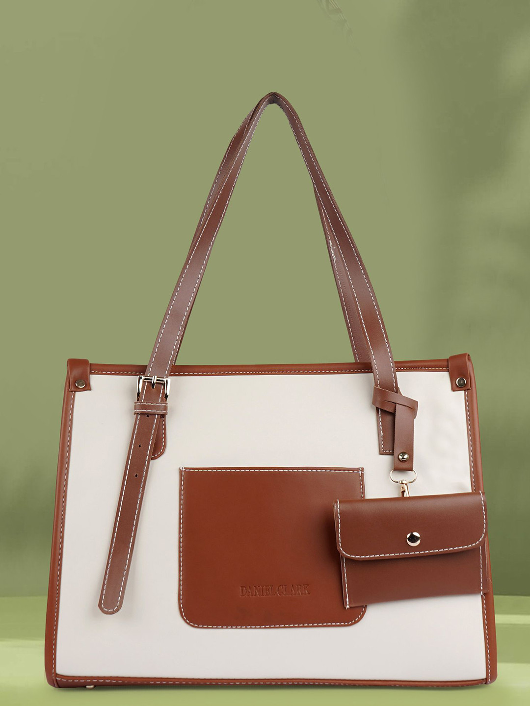 DANIEL CLARK Colourblocked PU Structured Tote Bag