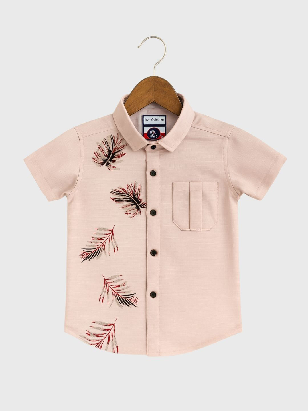 YK Boys Classic Leaf Printed Spread Collar Cotton Casual Shirt