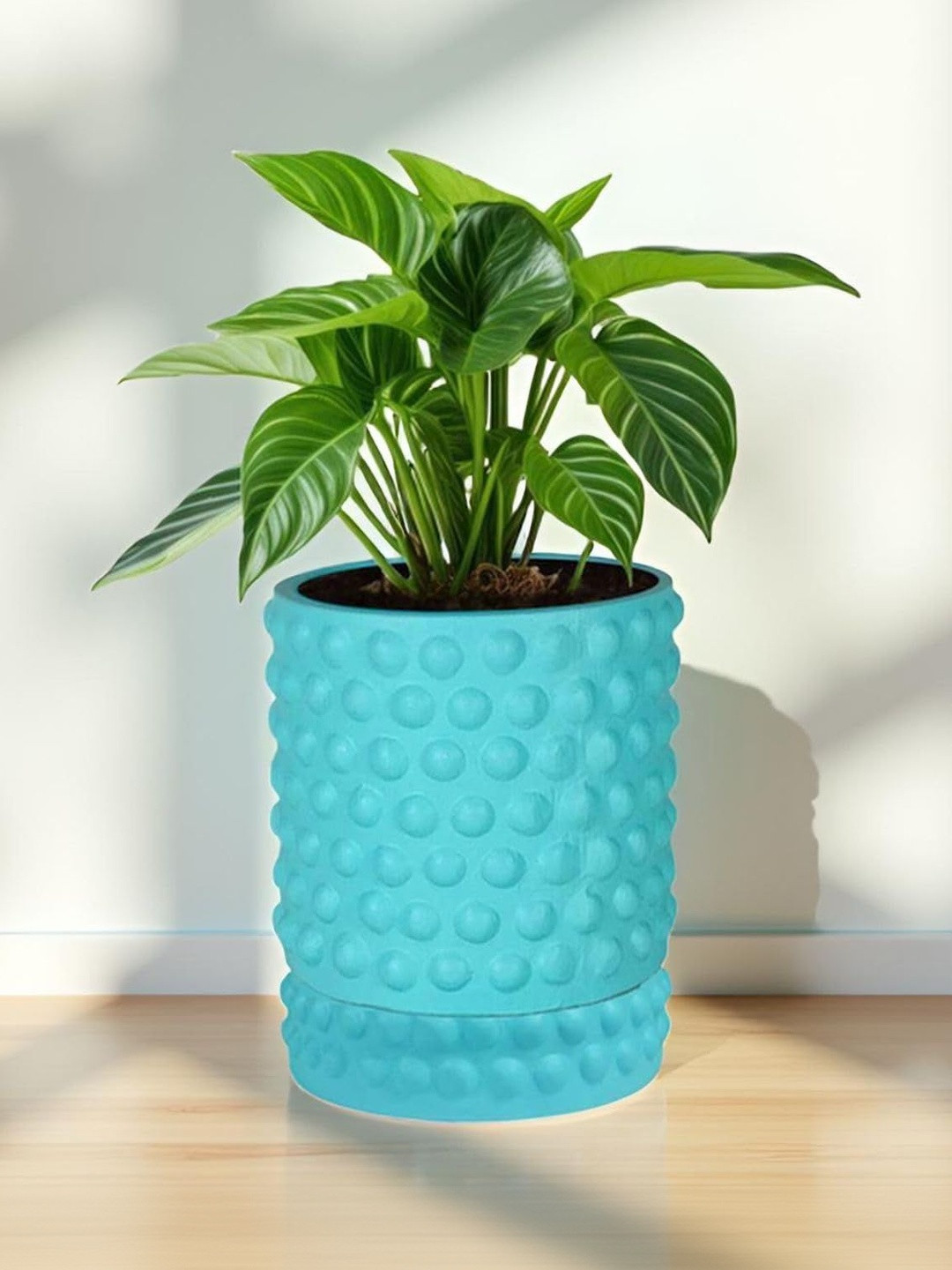 LASAKI Bubble Blue Ceramic Handmade Planter With Plate