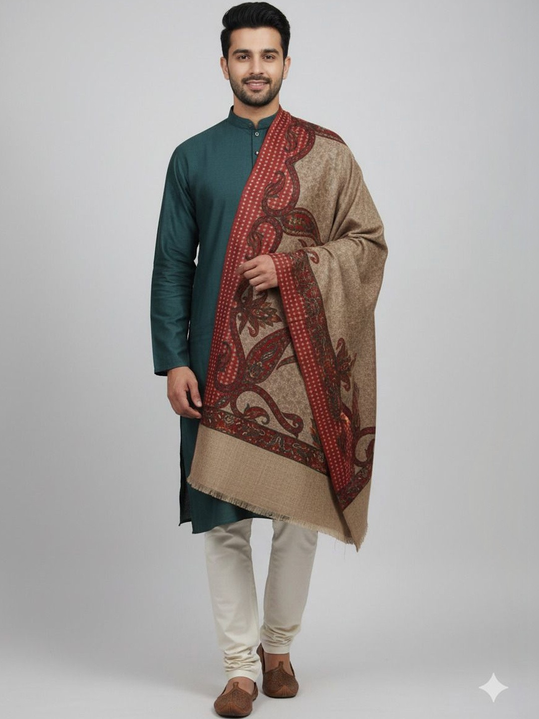 KAVIM Paisley Woven Design Pure Wool Shawl