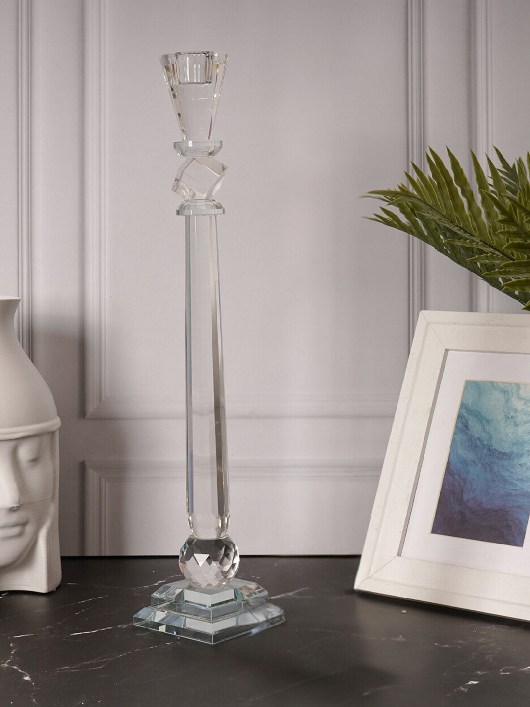 AARVI DECOR STUDIO Elegant Diamond Cut Crystal Candle Stand