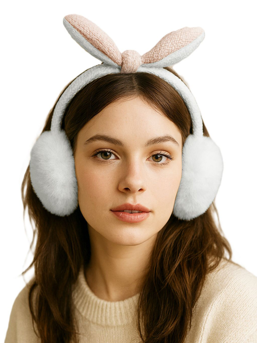 Alexvyan Winter White Fur Foldable Ear Muffs Hairband