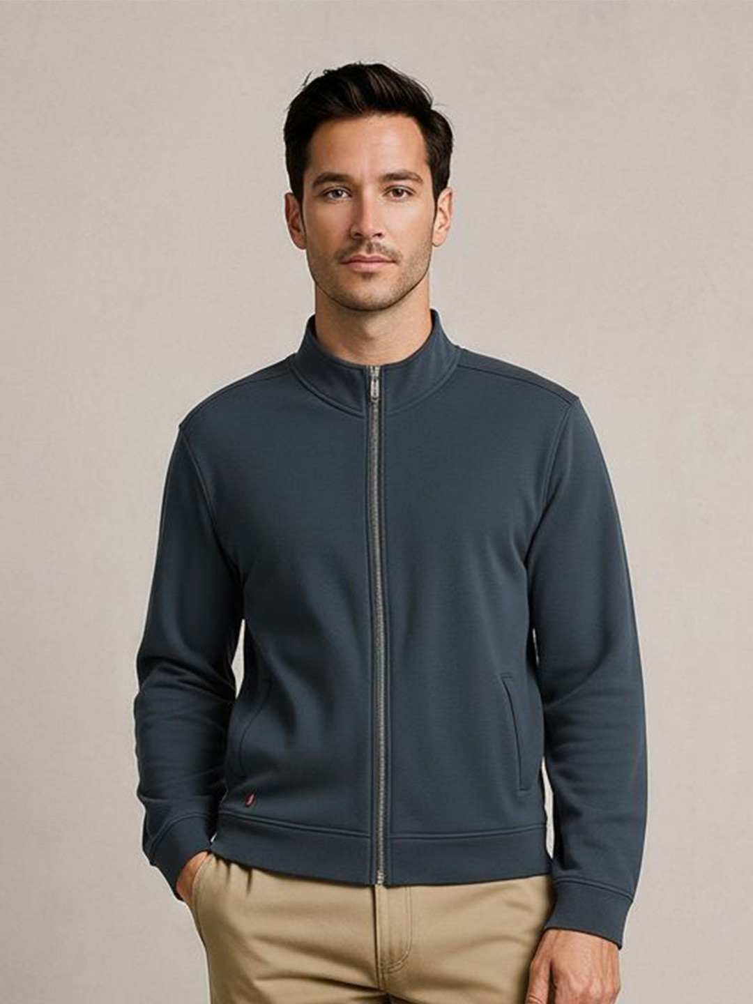 Octave AW25 Mock Collar Long Sleeves Fleece Front-Open Sweatshirt