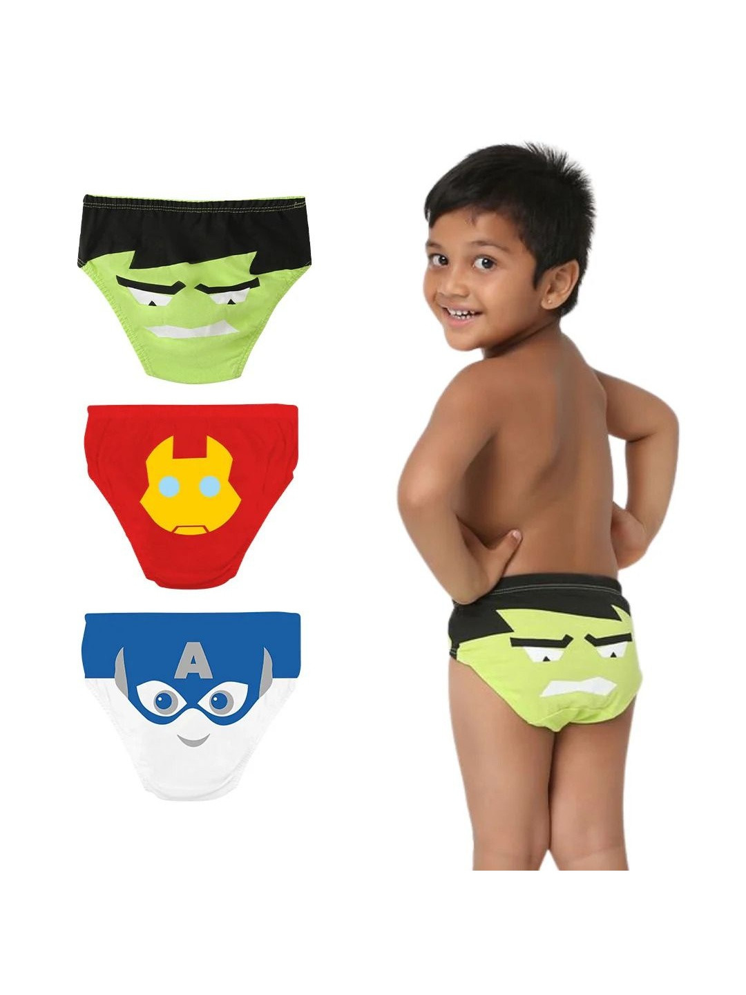 You Got Plan B Pack Of 3 Boys Marvel-ous Printed Pure Cotton Mid-Rise Basic Briefs