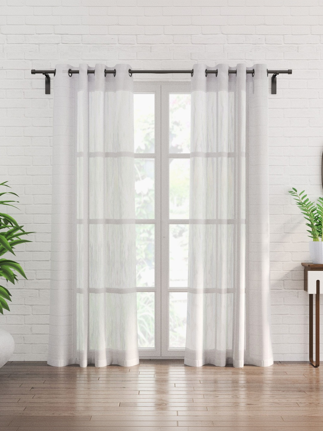 Home Centre Glimmer Luxe Adreine Off White Breathable 2 Pieces Door Sheers Eyelet Curtains