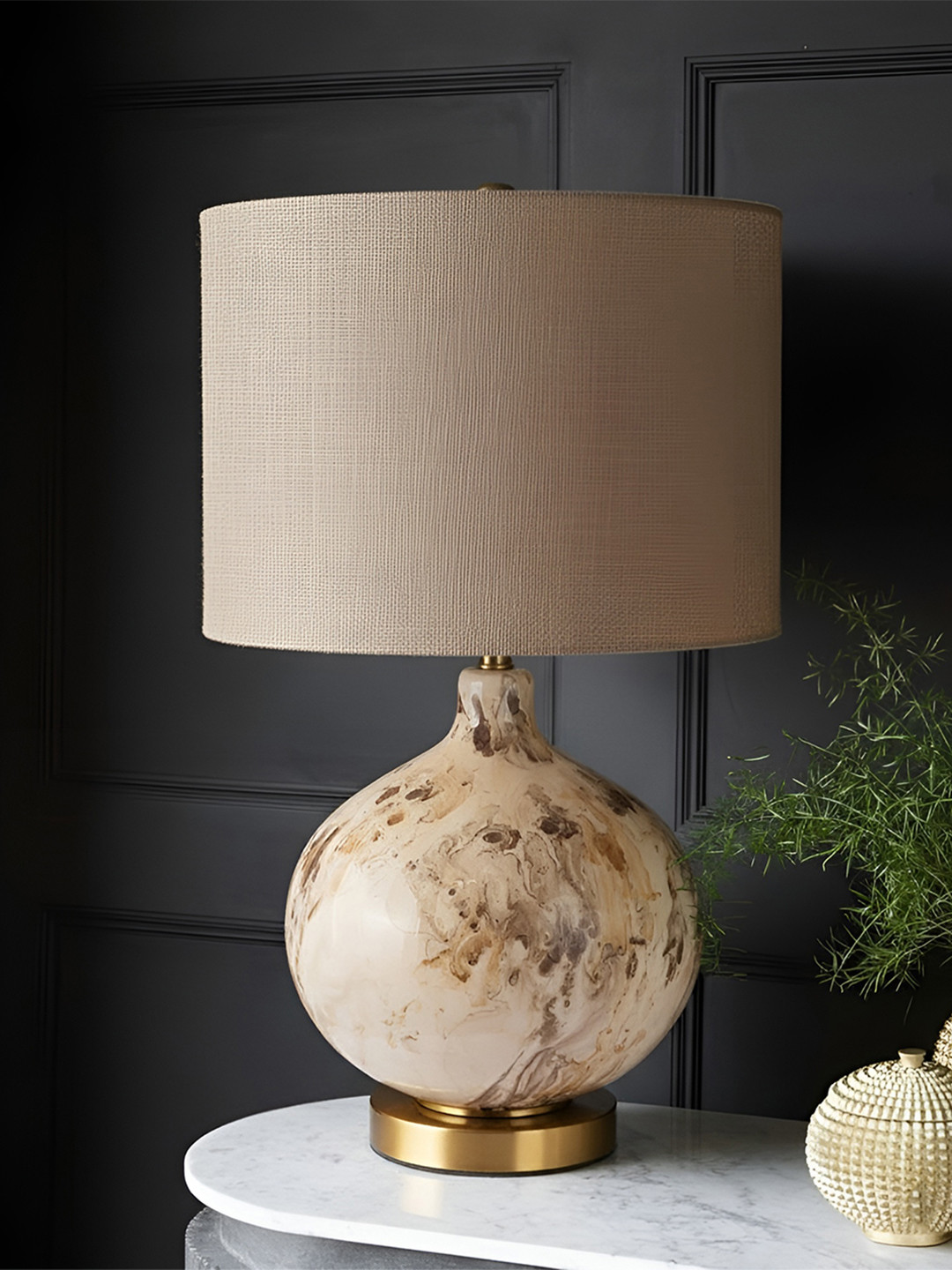 AARVI DECOR STUDIO Brown And Gold Toned Adjustable Cylindrical Shaped Table Lamp