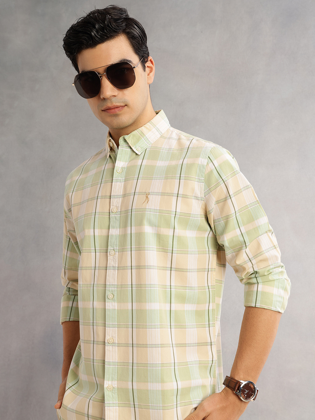 Thomas Scott Men Premium Slim Fit Checked Casual Shirt