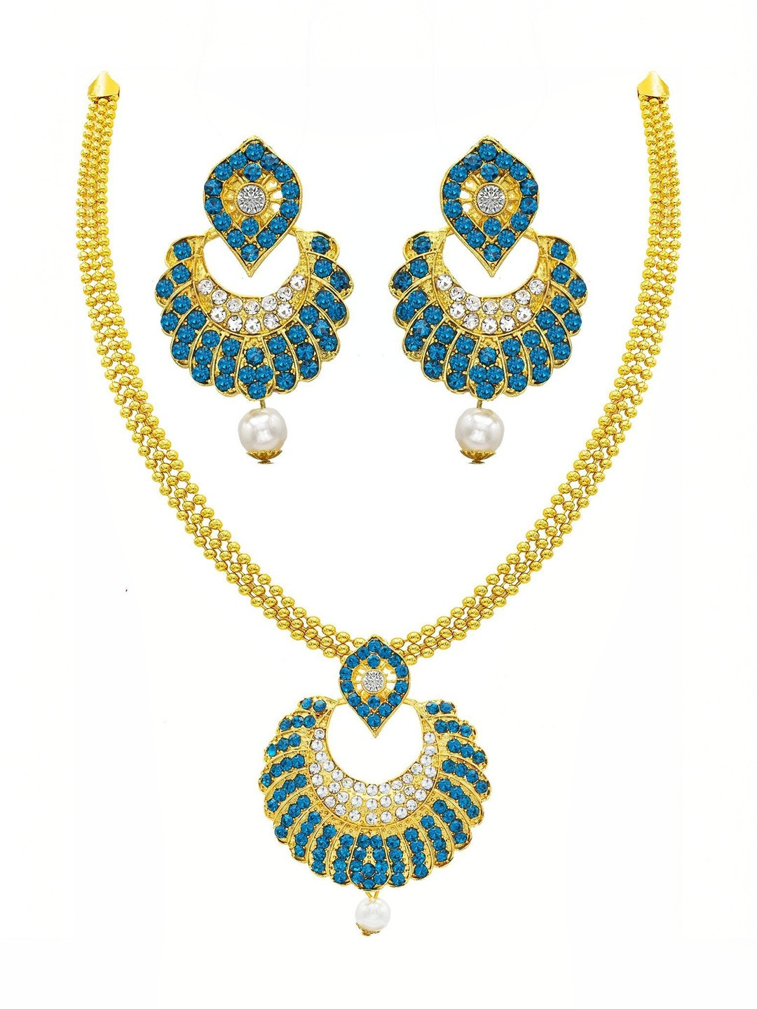 Women Click Gold-Plated Artifcial Stones Studded & Pearls Beaded Necklace And Earrings