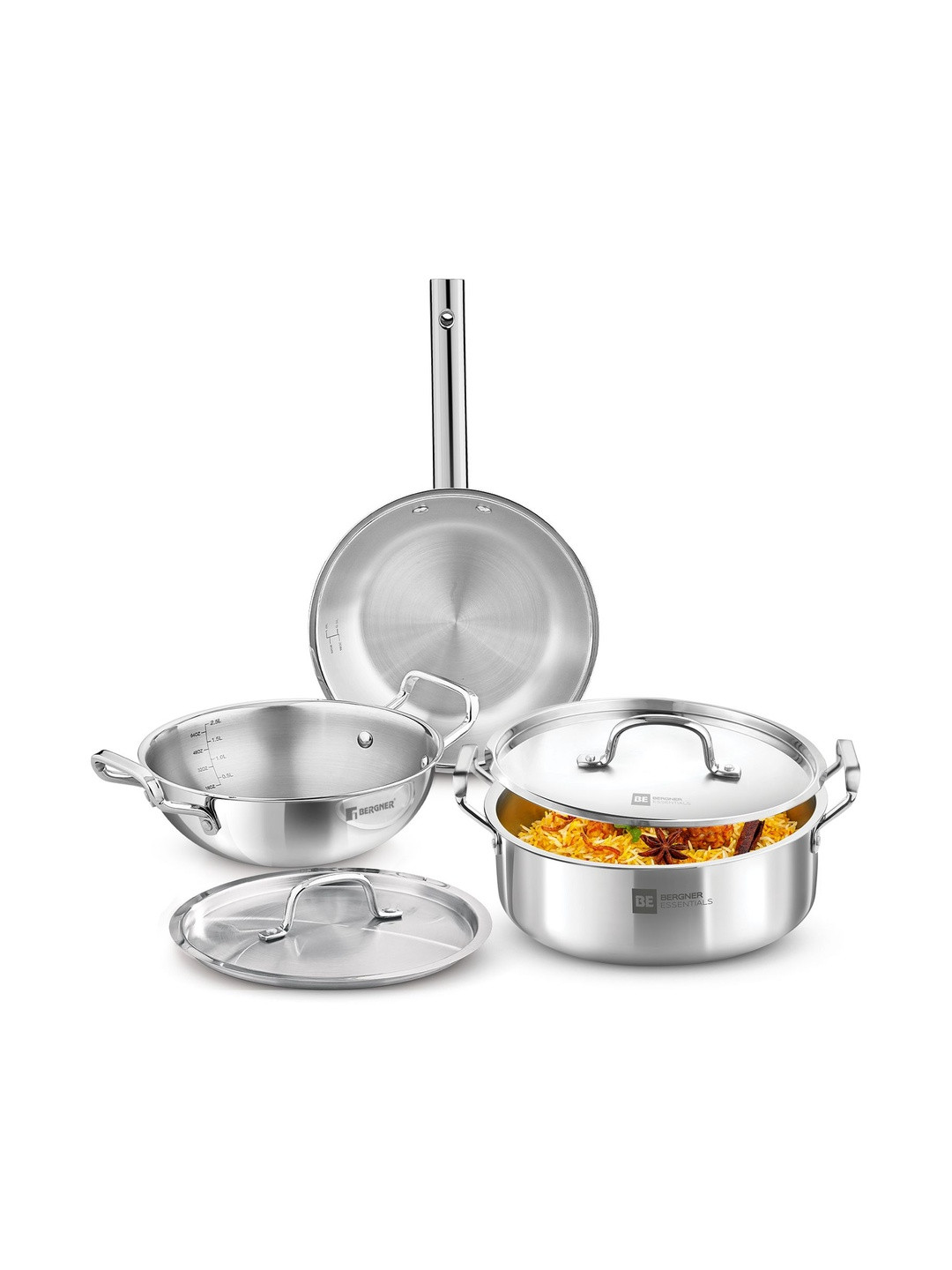 BERGNER Silver-Toned Tri-Ply Stainless Steel Dishwasher Safe Cookware Set