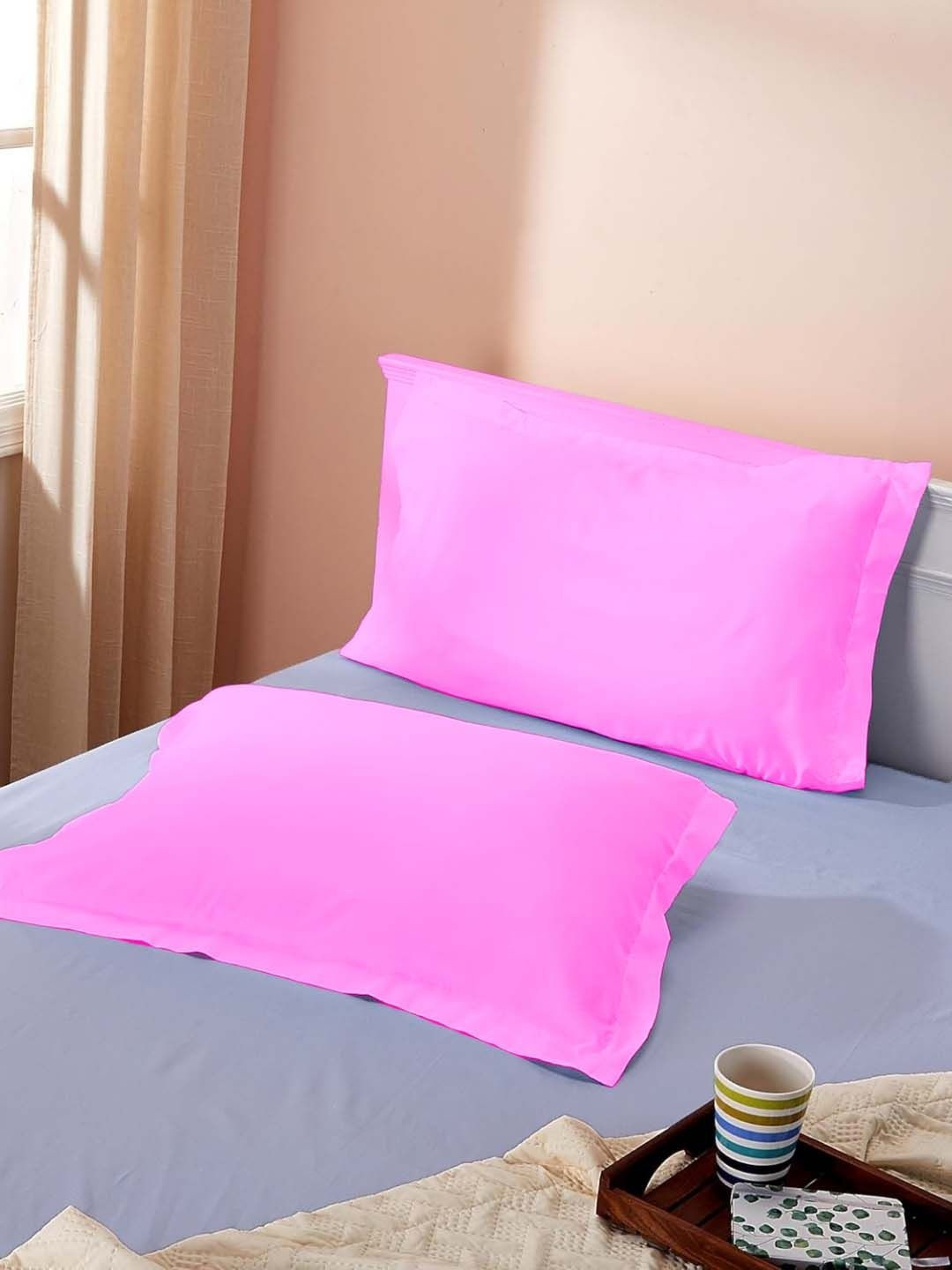Sleeping Owls 2 Pieces Pink Solid Pure Cotton Rectangle Pillow Cover Set