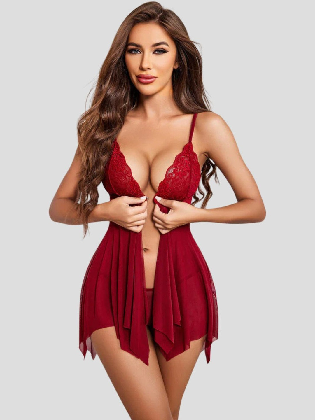 Herryqeal Women Net Baby Doll with G-String Panty