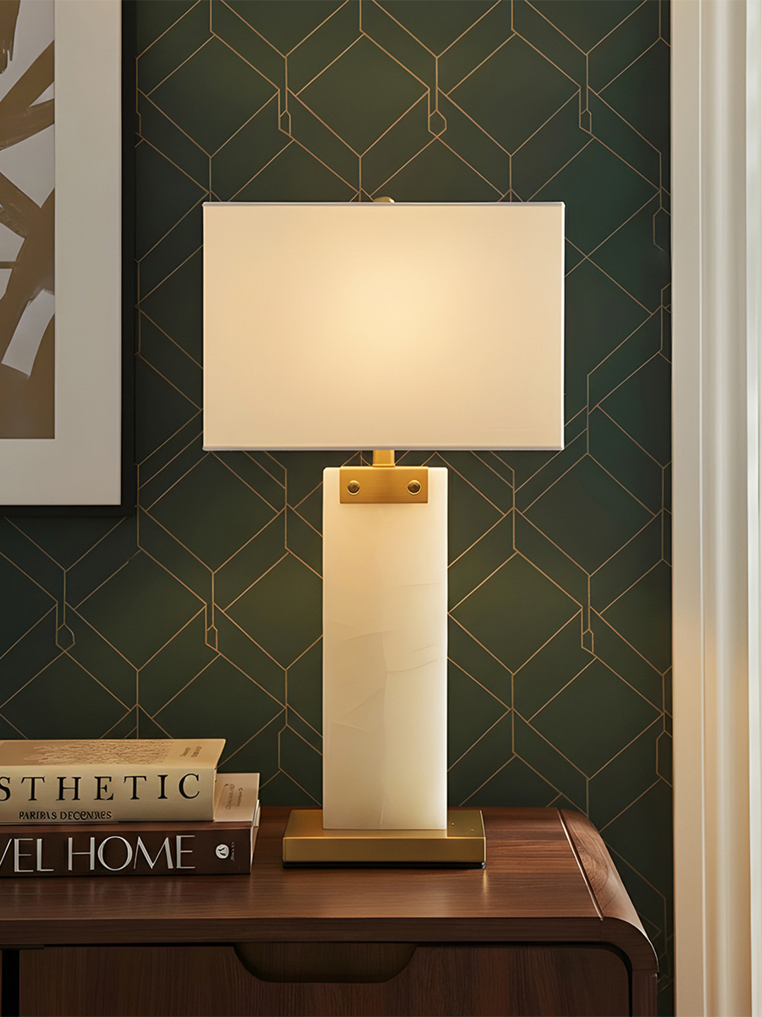 AARVI DECOR STUDIO White Adjustable Square Shaped Table Lamp