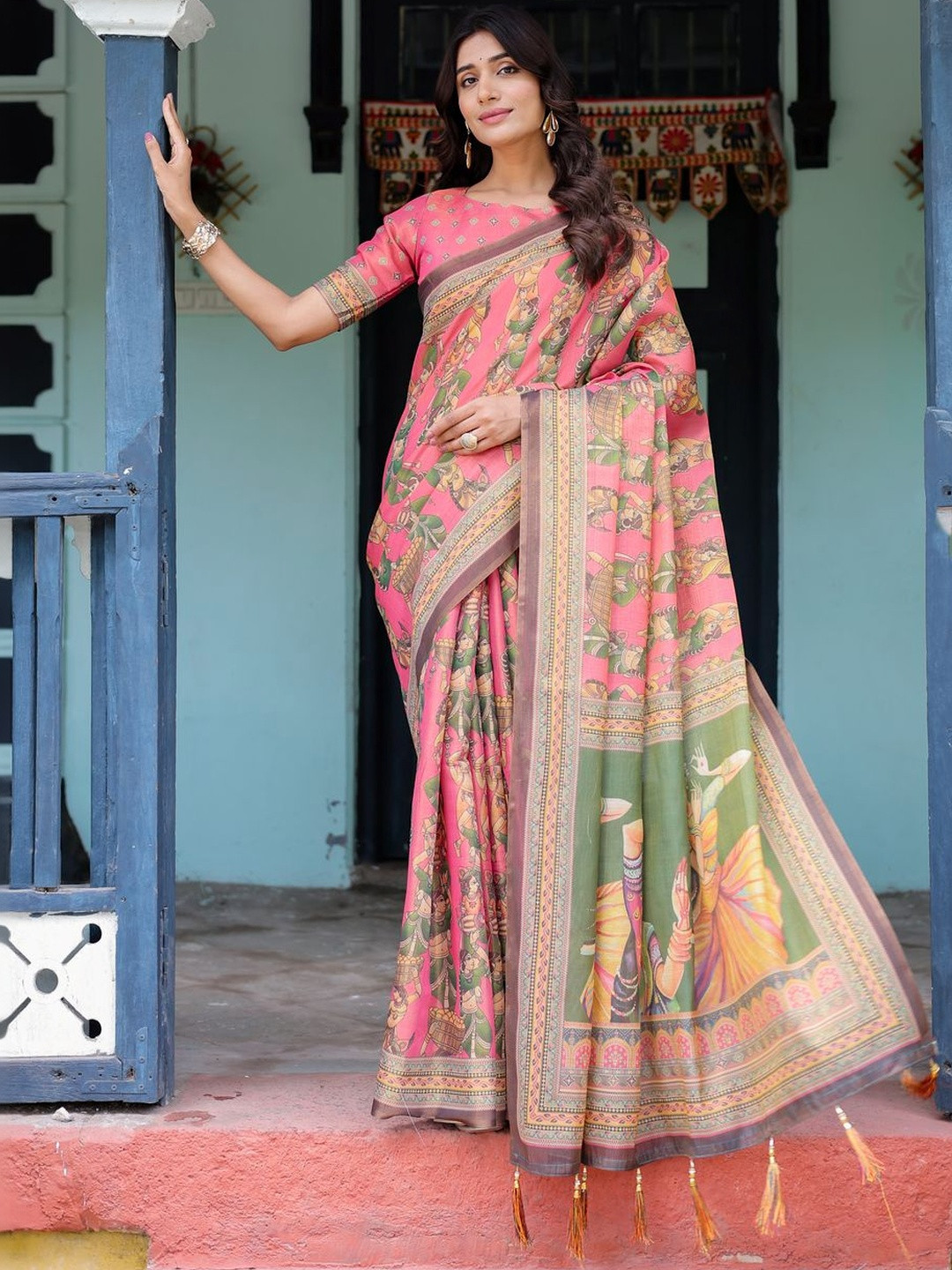 ALMAARI FASHION Ethnic Motifs Pure Cotton Designer Jamdani Saree And Unstitched Blouse