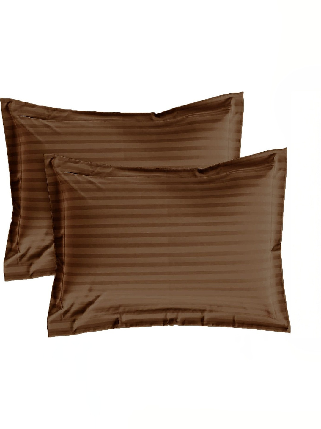 Sleeping Owls Coffee Brown 2 Pieces Striped Pure Cotton Rectangle Pillow Covers