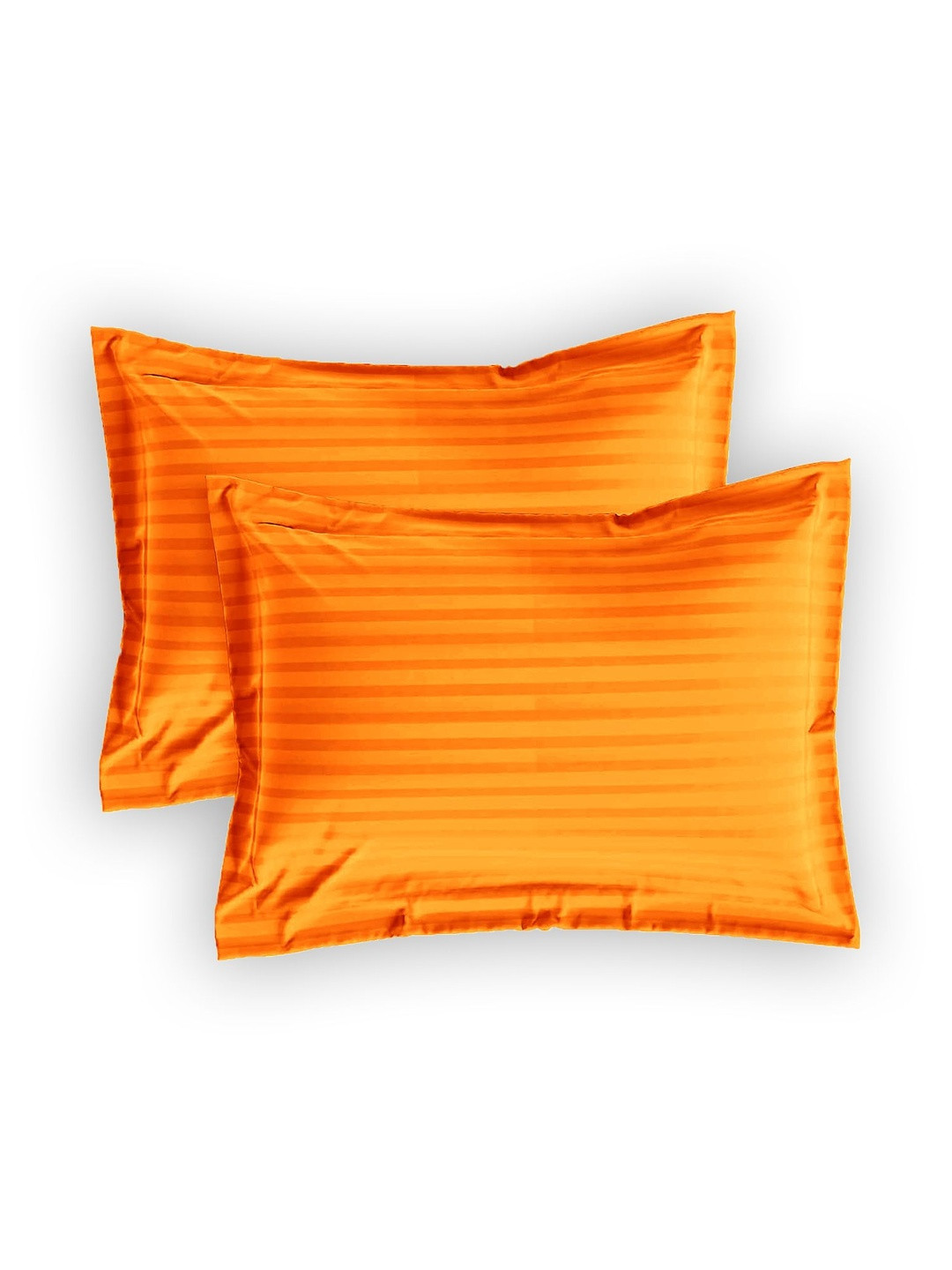 Sleeping Owls Orange 2 Pieces Striped Pure Cotton Rectangle Pillow Covers