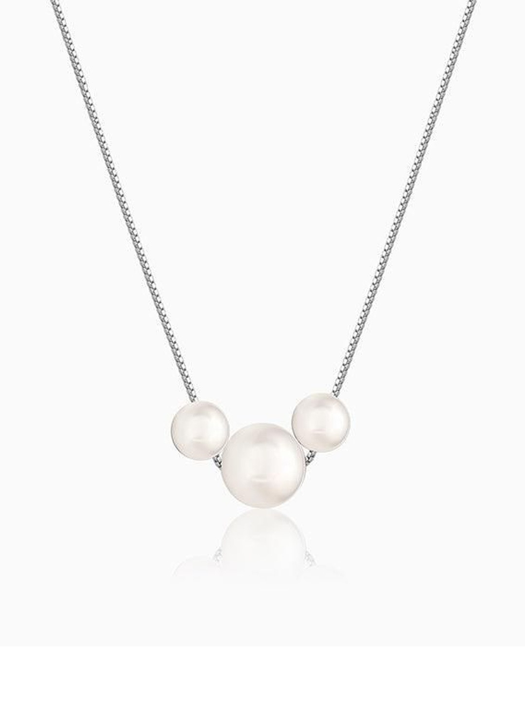 GIVA Rhodium-Plated Silver Toned Circular Pearls Pendants