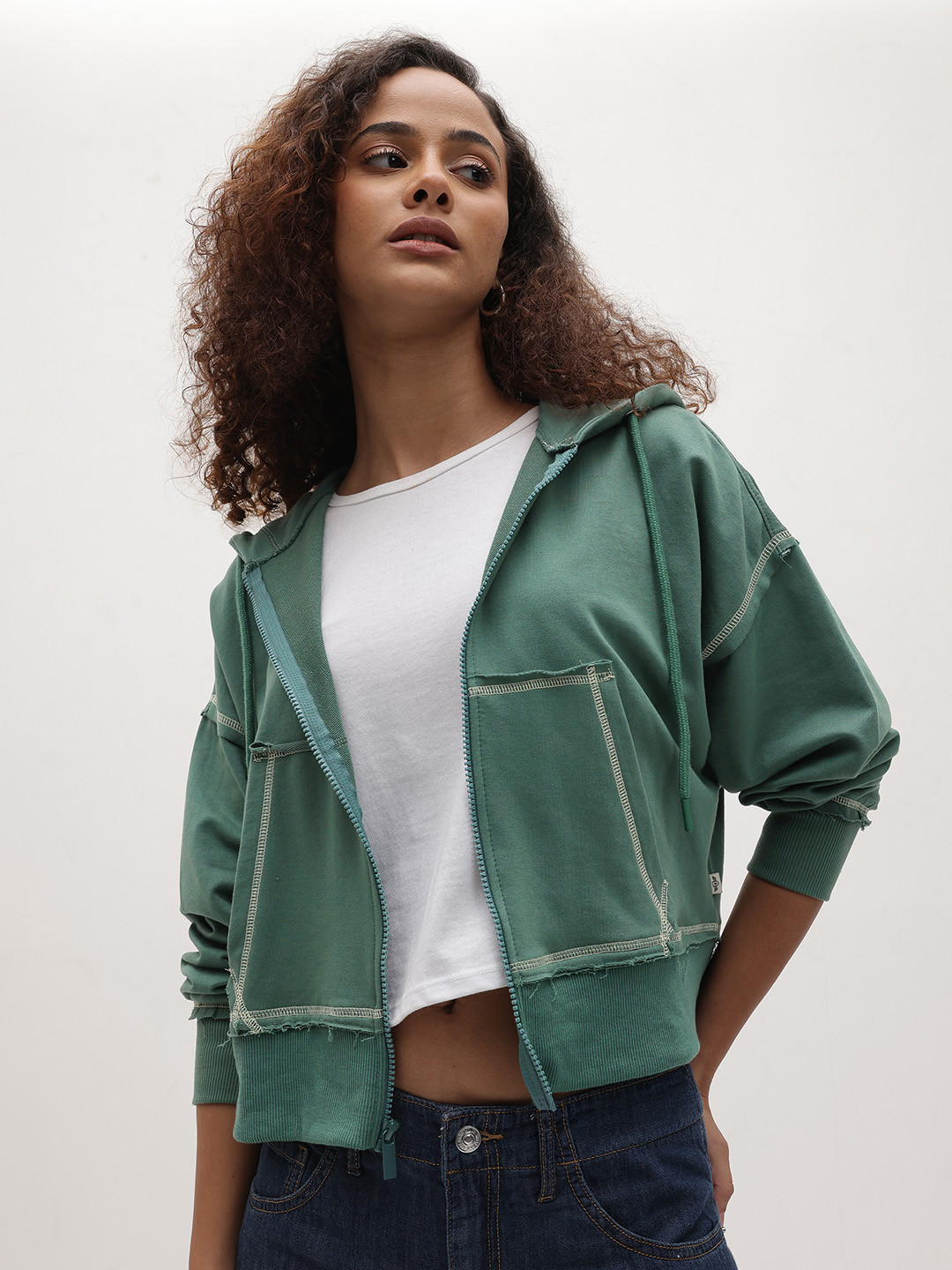 The Roadster Life Co. Hooded Front-Open Sweatshirt With Contrast Stich