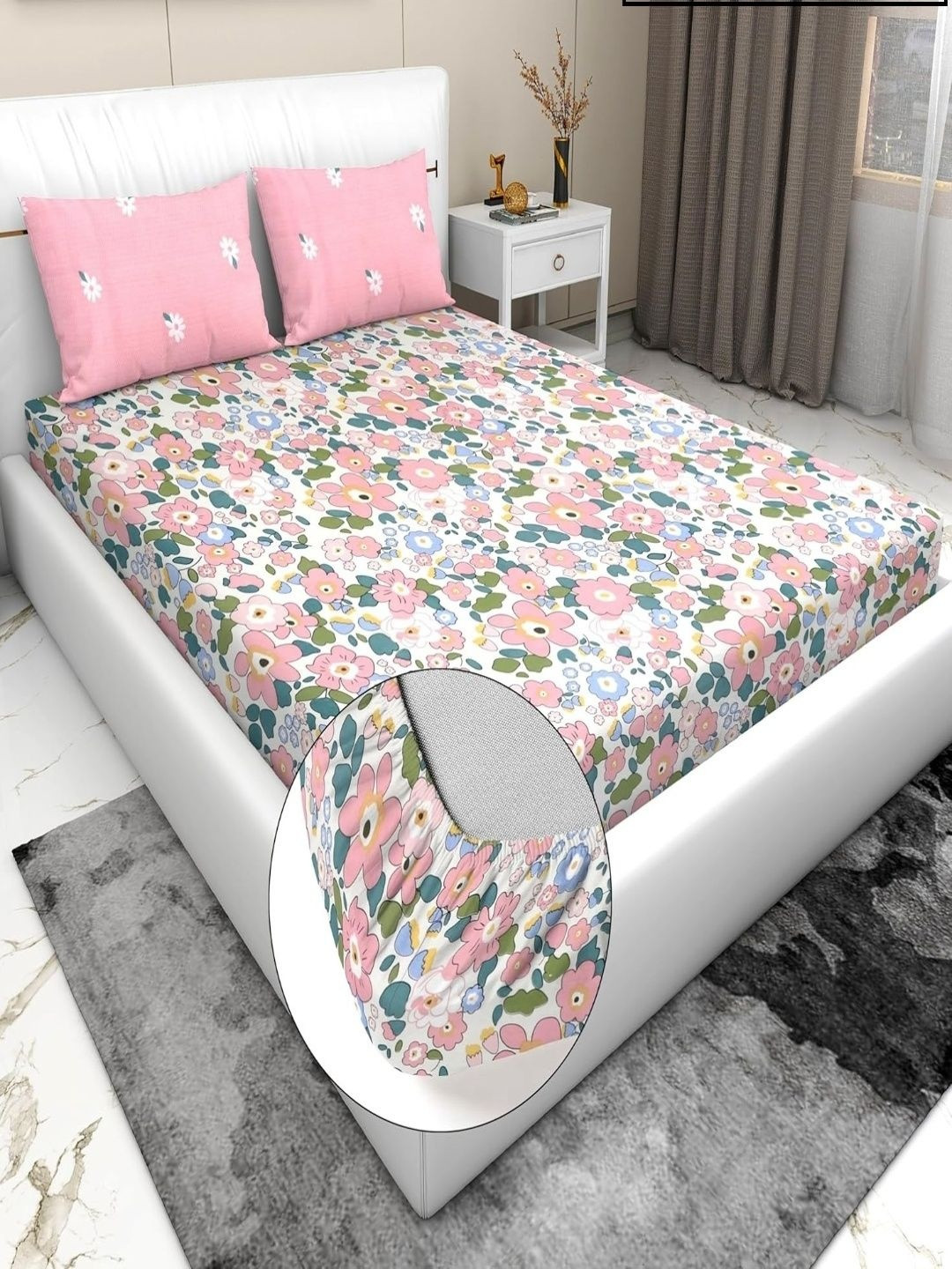 LAYNORA Unisex Floral 120 TC King Bedsheet with 2 Pillow Covers