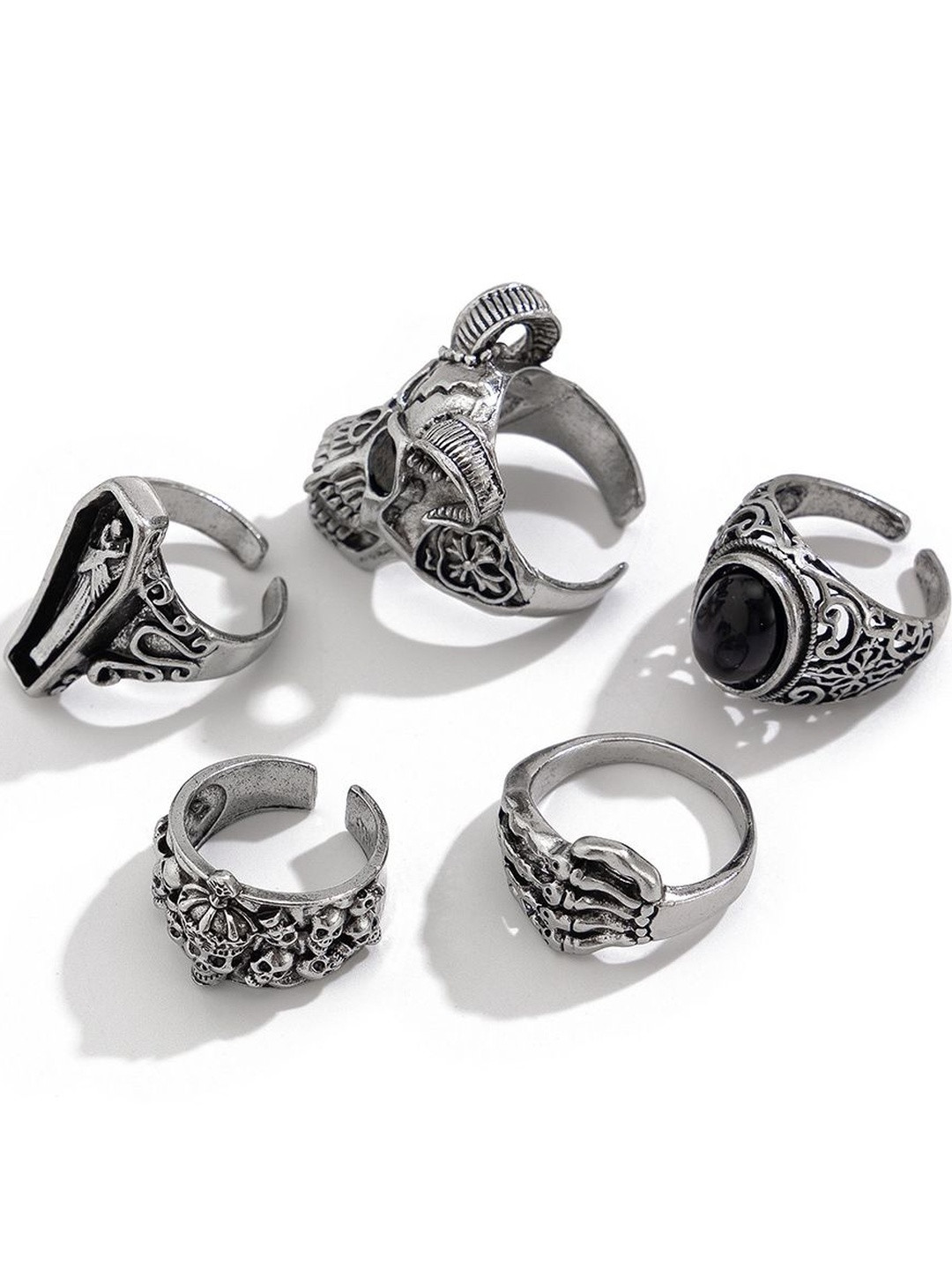 StyleCast x Revolte Men Set Of 5 Silver-Plated Finger Ring