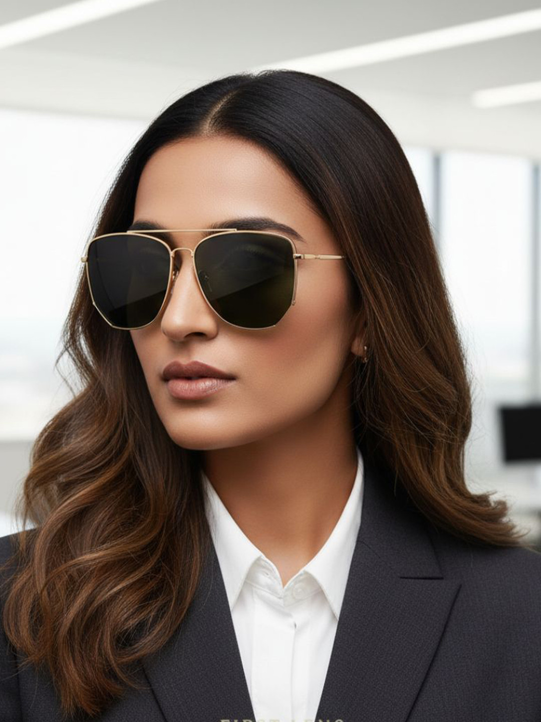 First Lens Unisex Green Lens & Blue Square Sunglasses C10376