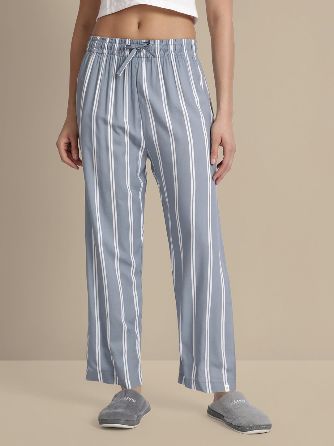 TWIN BIRDS Women Striped Relaxed-Fit Straight Lounge Pants with Functional Pocket