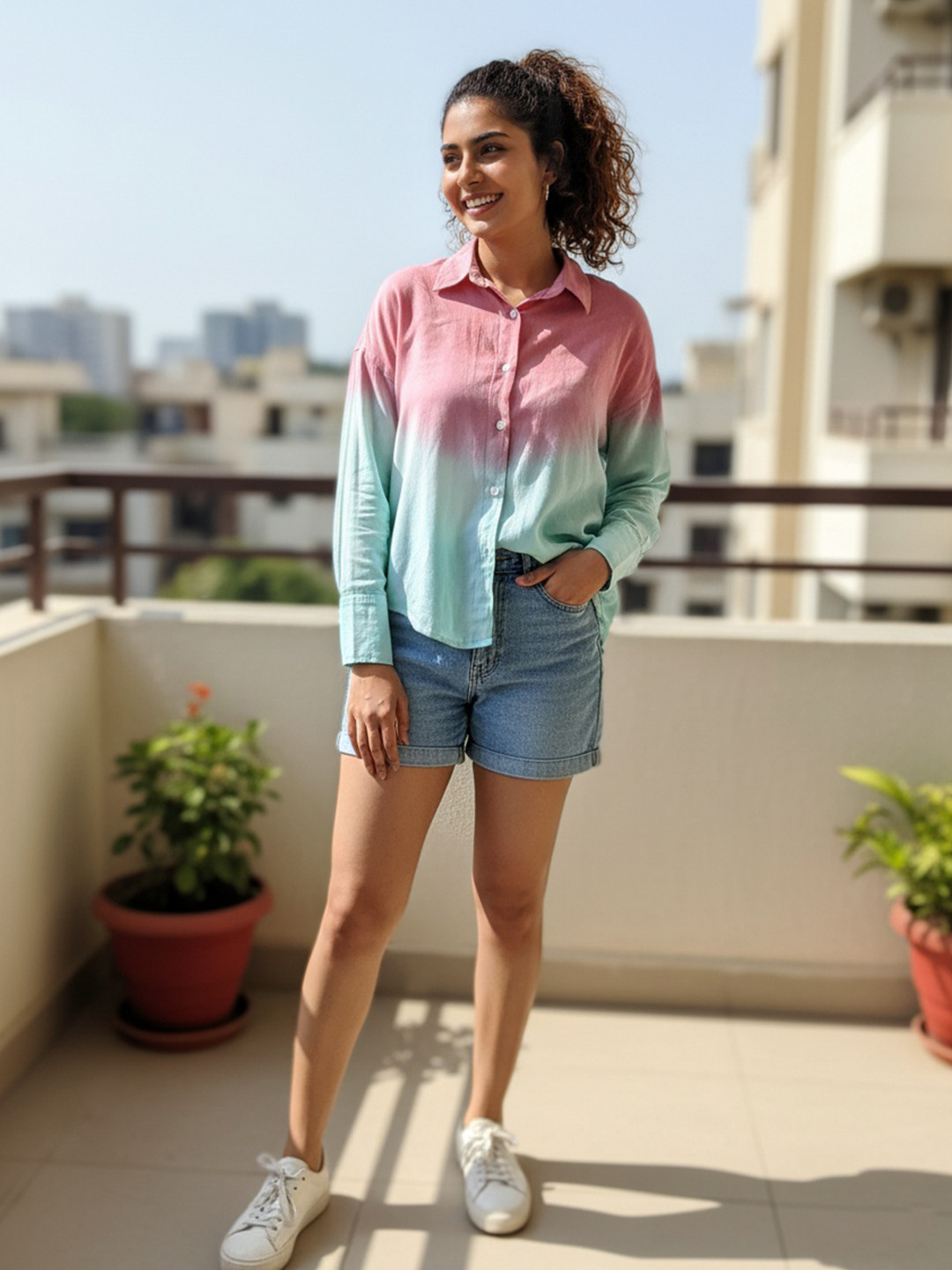 Maaesa Women Casual Rayon Tie & Dyed Spread Collar Full Sleeves Loose Fit Shirt