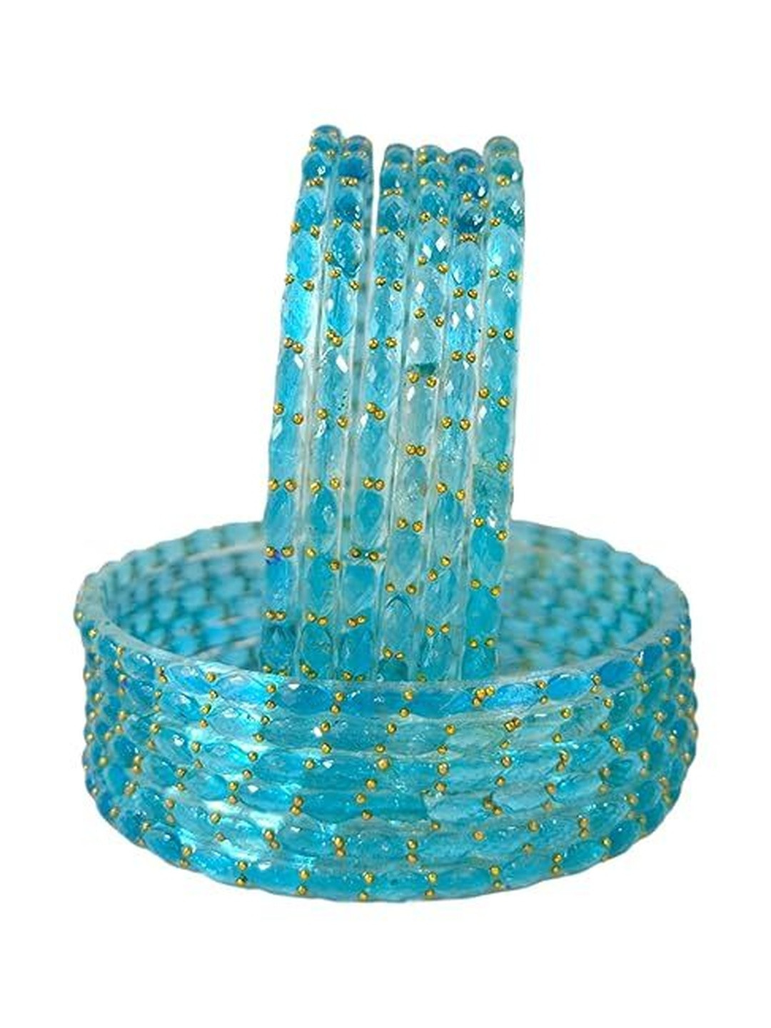 JAMS Set Of 12 Stone Studded With Diamond Cut Beaded Glass Bangles