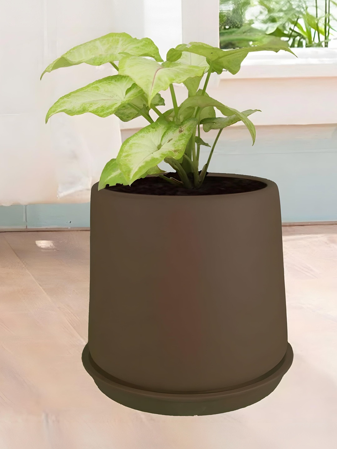 LASAKI Clara Brown Ceramic Handmade Planter With Plate