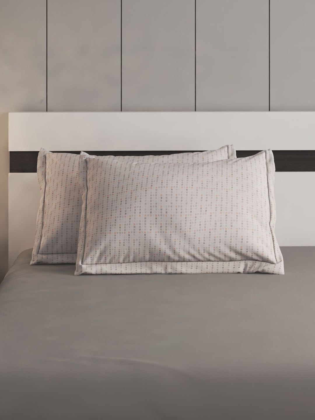 Home Centre Off White 2 Pieces Abstract Pure Cotton Rectangle Pillow Covers