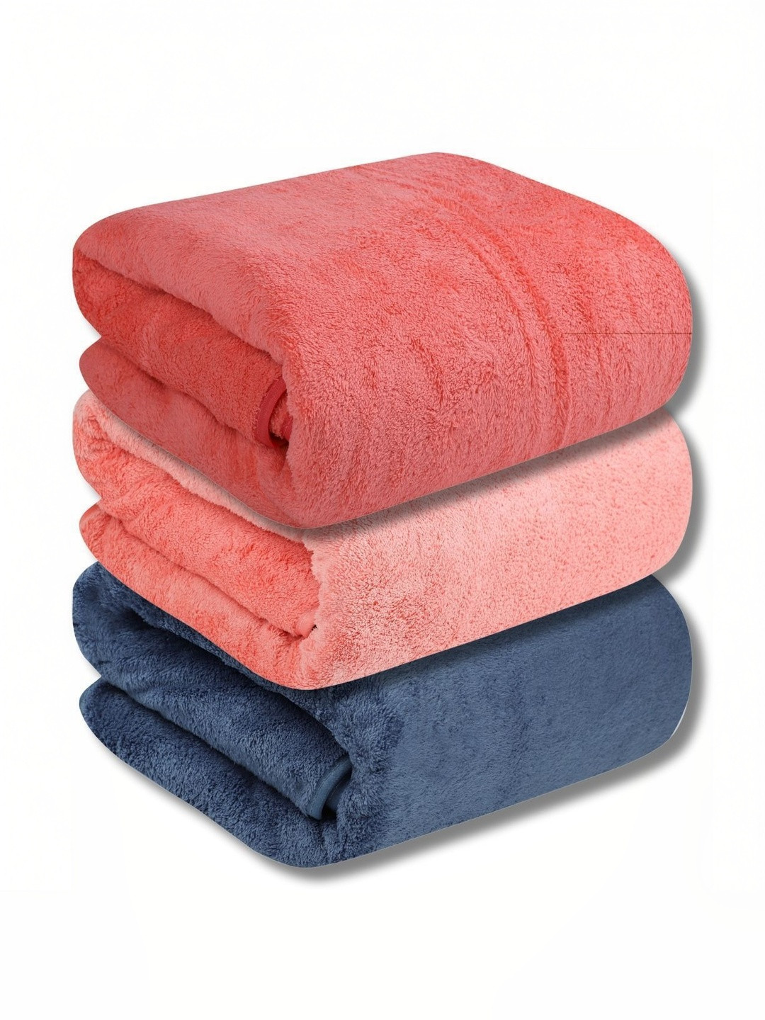 Fezora Blue & Orange 3 Pieces Microfiber 450 GSM Adult Bath Towels