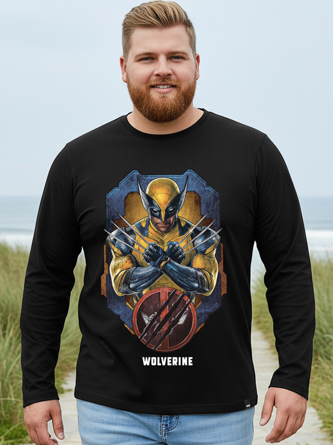 Bewakoof Plus Official Marvel Merchandise Men Black Wolverine Printed Plus Size T-shirt