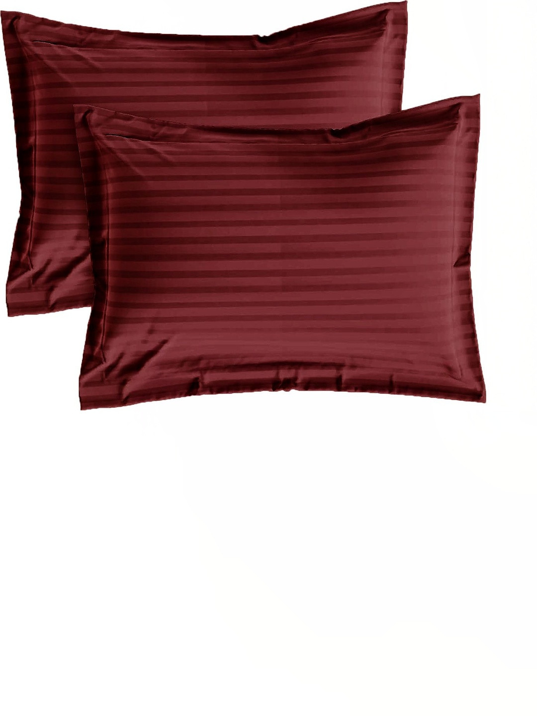Sleeping Owls Set of 2 Maroon Striped Pure Cotton Rectangle Pillow Covers
