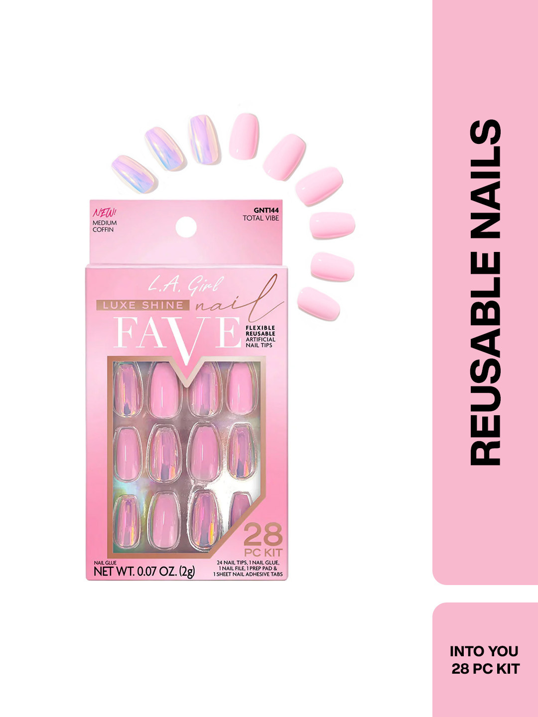 L.A.Girl Luxe Shine Nail Fave Artificial Nail Tips-Total Vibe -28 Pc Kit