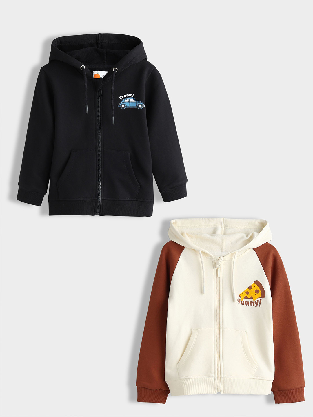 Orange Sugar Kids Unisex Pack Of 2 Graphic Printed Long Sleeves Fleece Hoodies