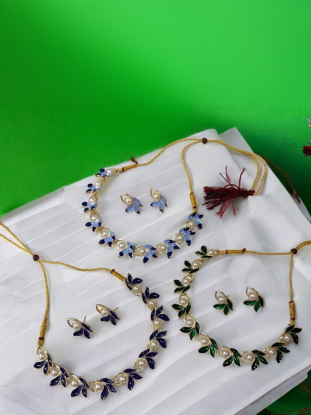 Women Click Set Of 3 Gold-Plated Stone-Studded Jewellery Set