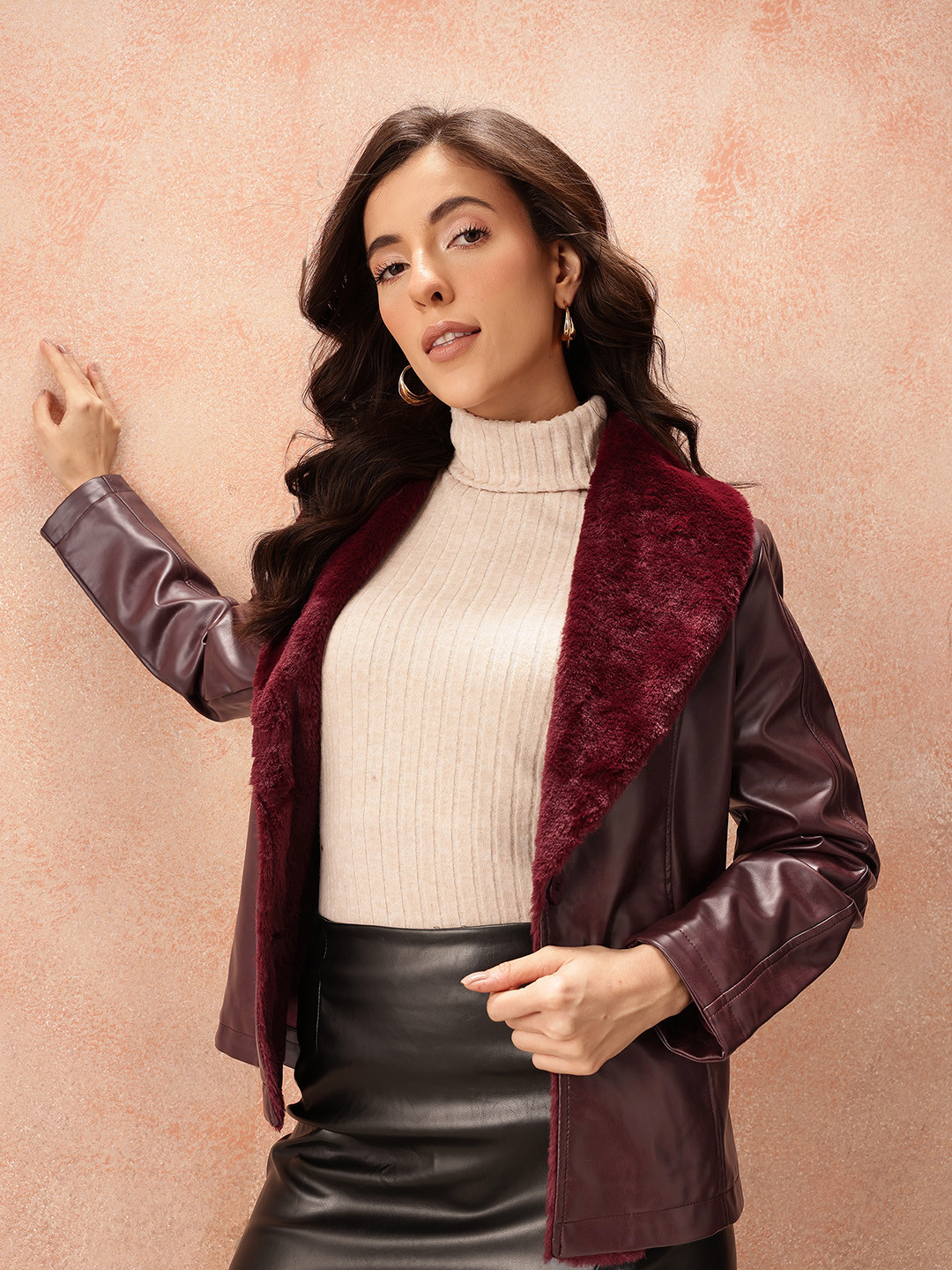 all about you Luxe Collection Faux Fur Trim Lapel Collar Tailored Jacket
