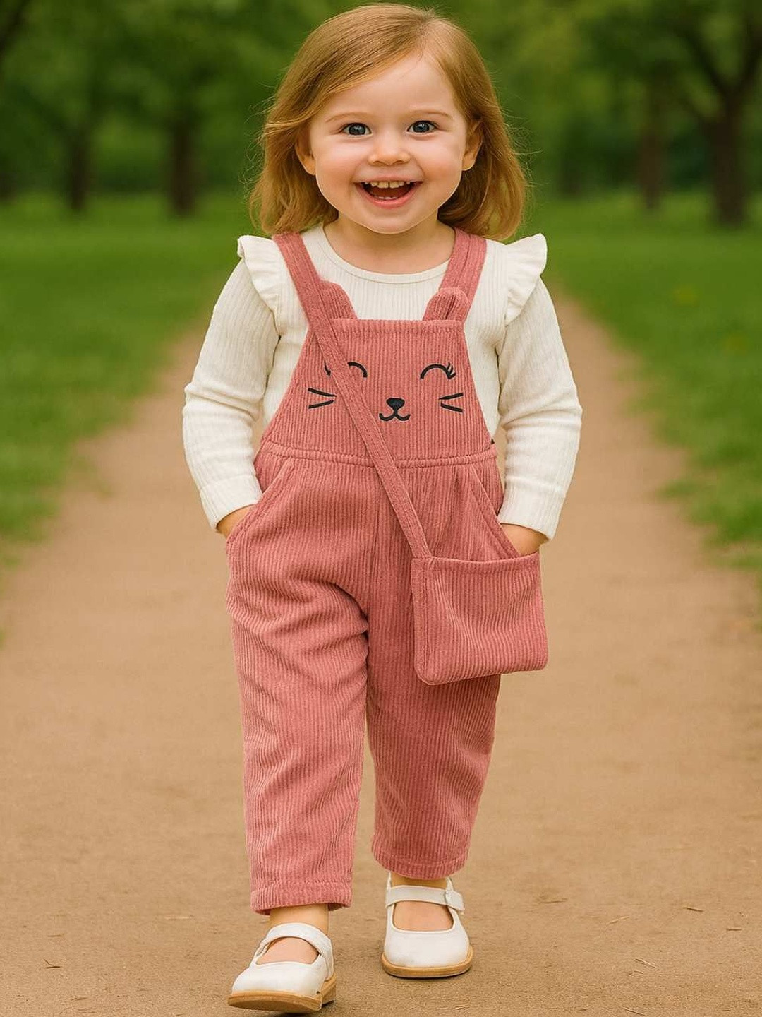RAMIAAZ Girls Solid Top and Dungarees Set with Purse