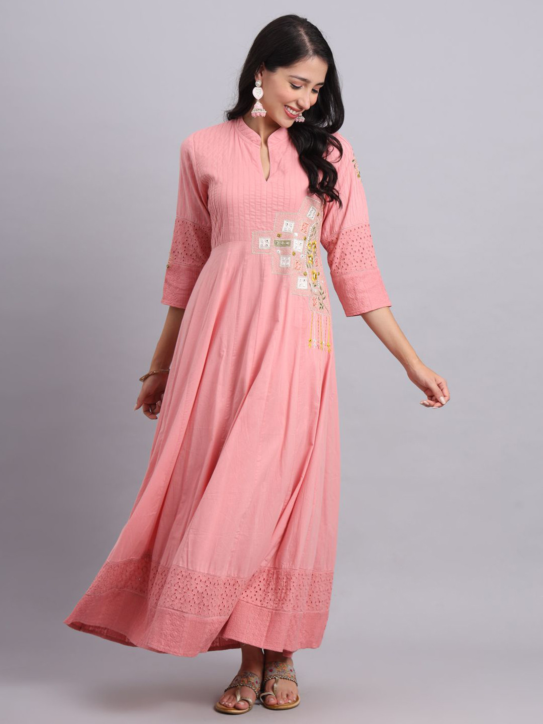 Advance Enterprise Women Embroidered Mirror Work Anarkali Kurta