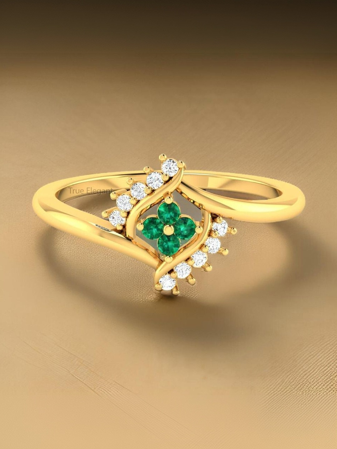 STRIKEY Emerald & Diamond Stone-Studded Finger Ring
