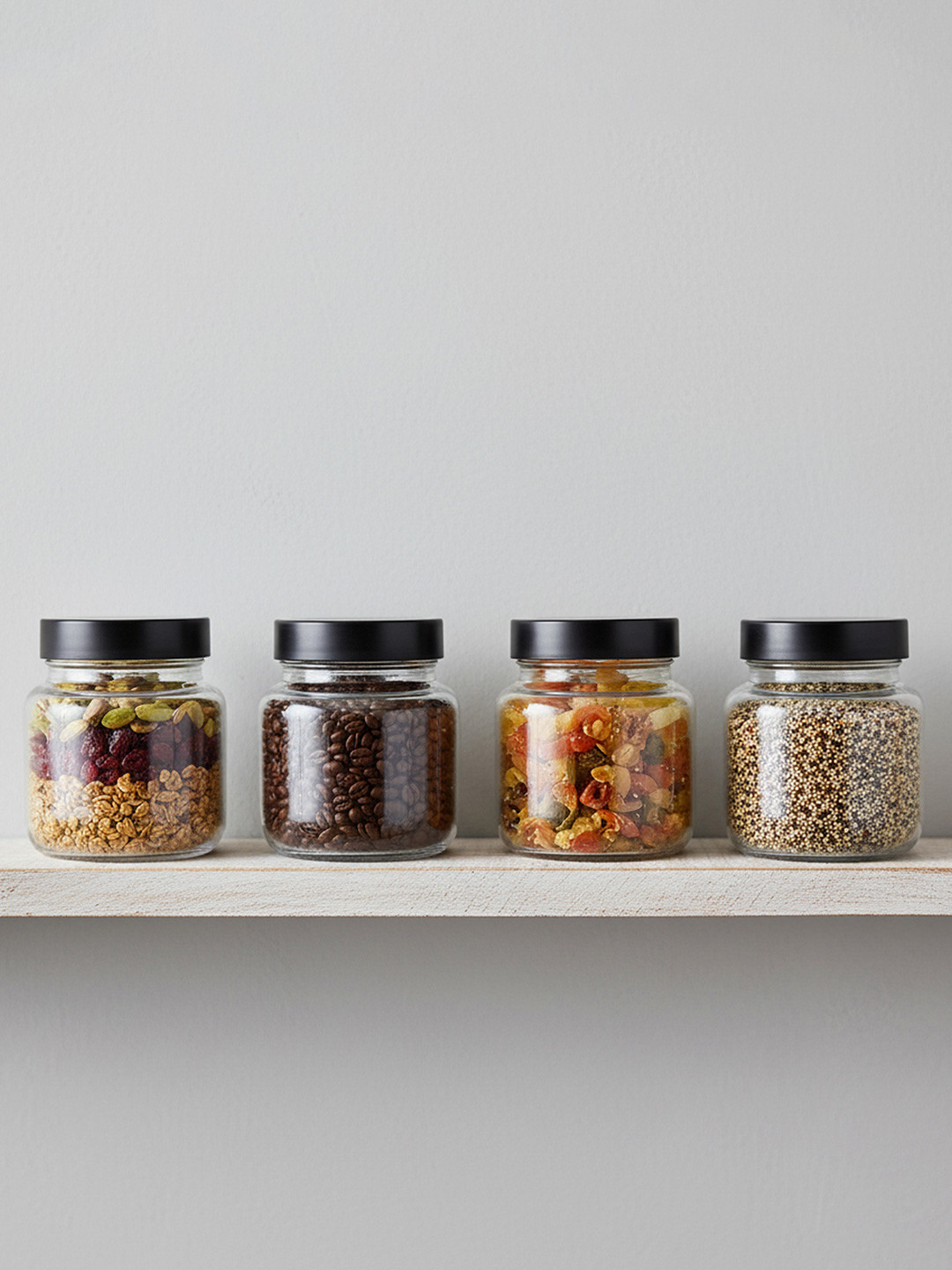 CROCO JAR Piramal Transparent 4 Pieces Storage Glass Jars & Containers 250 ml Each